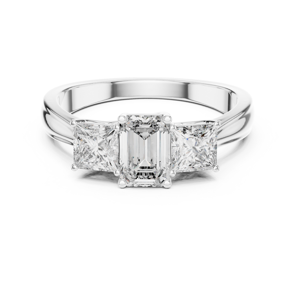 Emerald & Princess Lab Grown Diamond Three Stone Ring