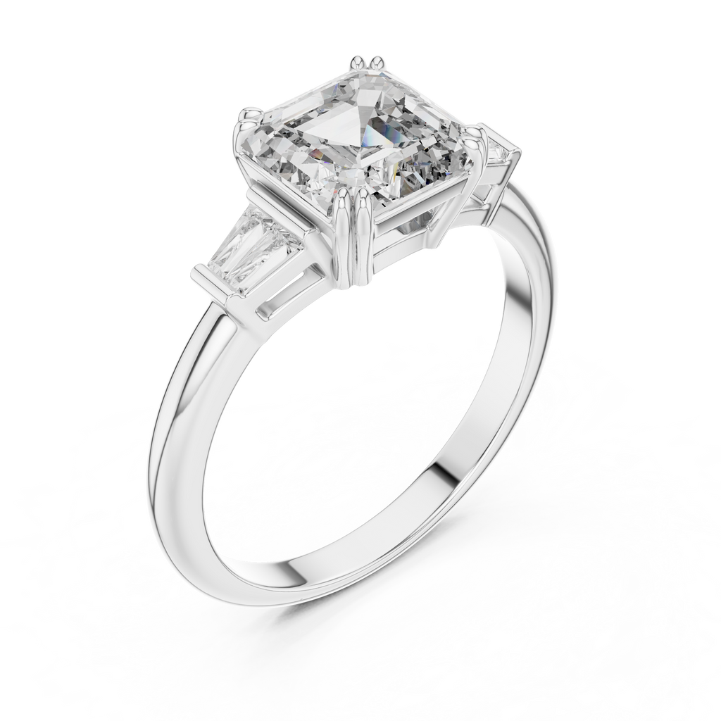 Asscher Cut Lab Grown Diamond Three-Stone Ring