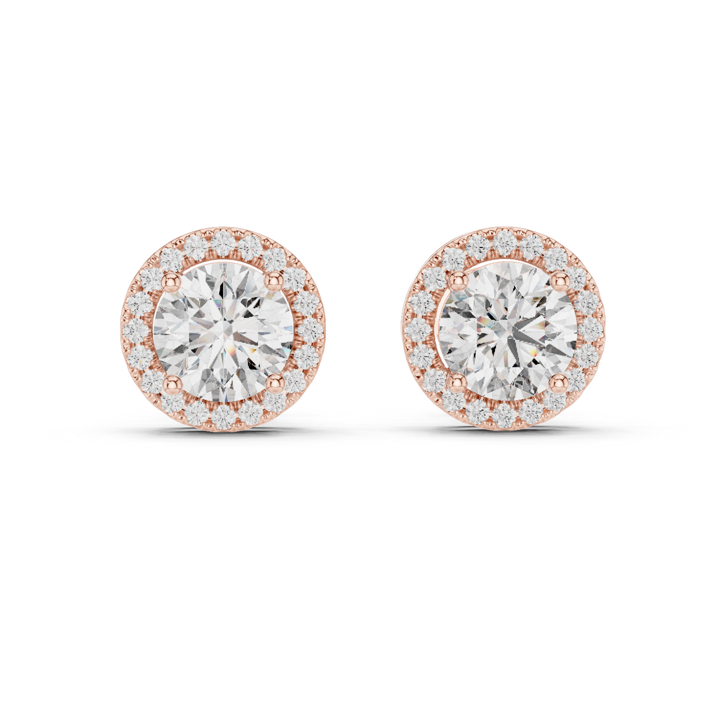 Round Halo Diamond Stud Earrings