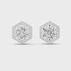 Hexagon Halo Diamond Stud Earrings