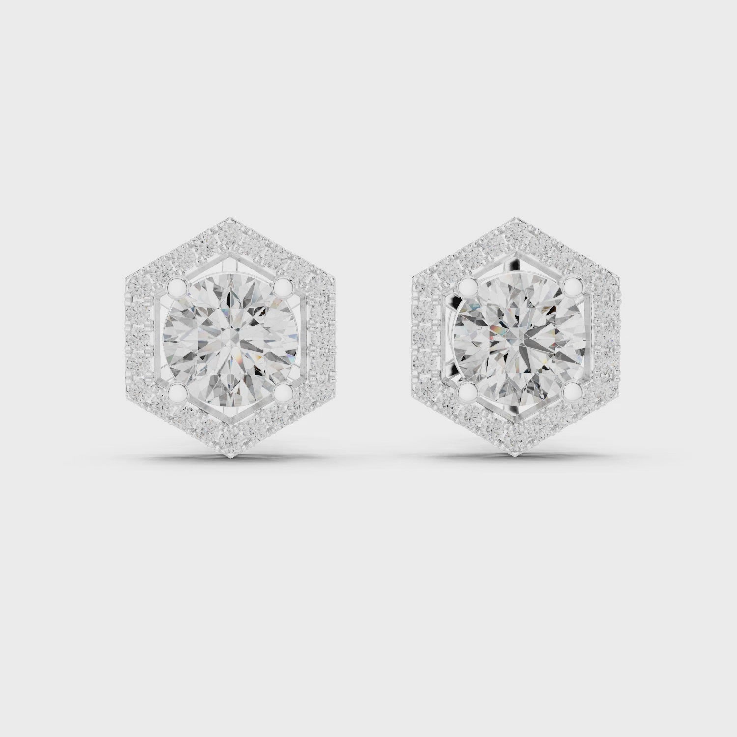 Hexagon Halo Diamond Stud Earrings