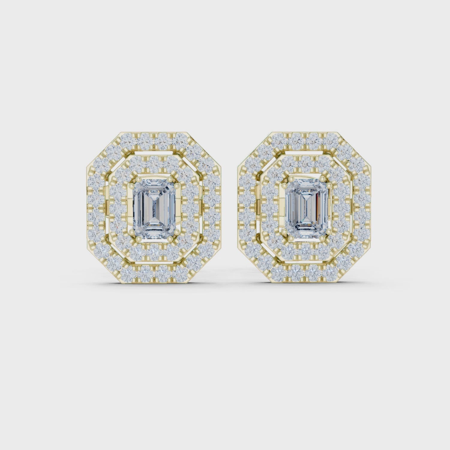 Emerald Double Halo Stud Earrings
