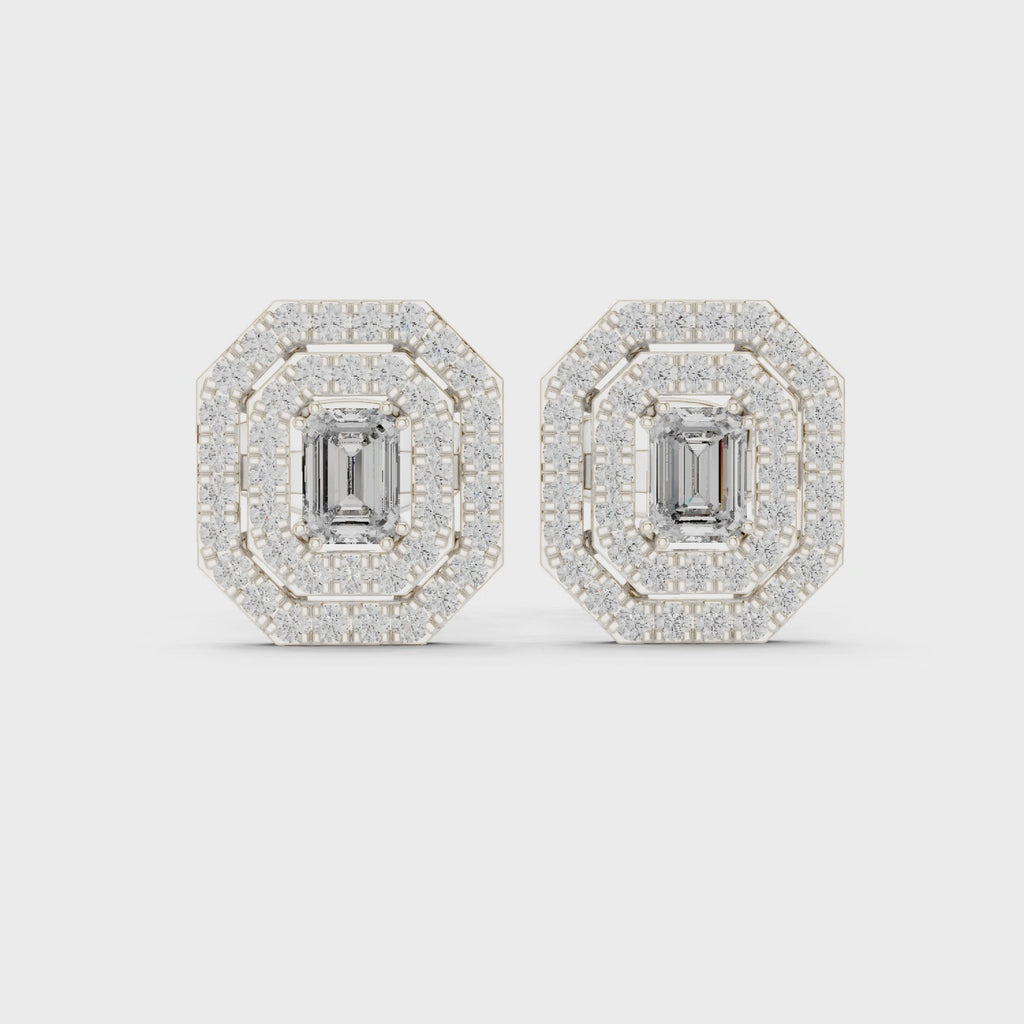 Emerald Double Halo Stud Earrings