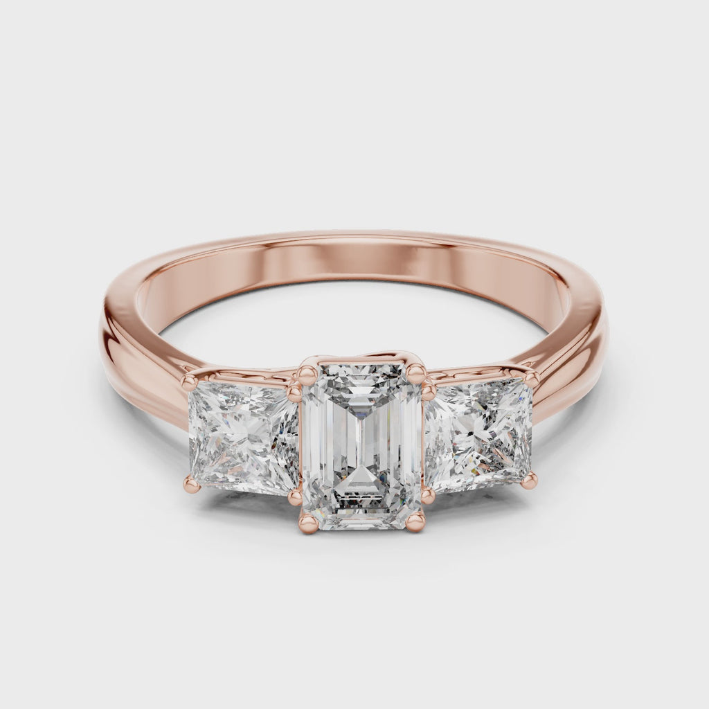 Emerald & Princess Lab Grown Diamond Three Stone Ring