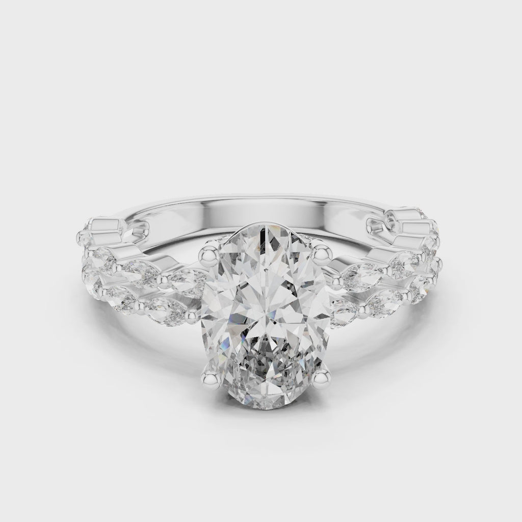 Oval Cut Diamond Marquise Split Shank Engagement Ring