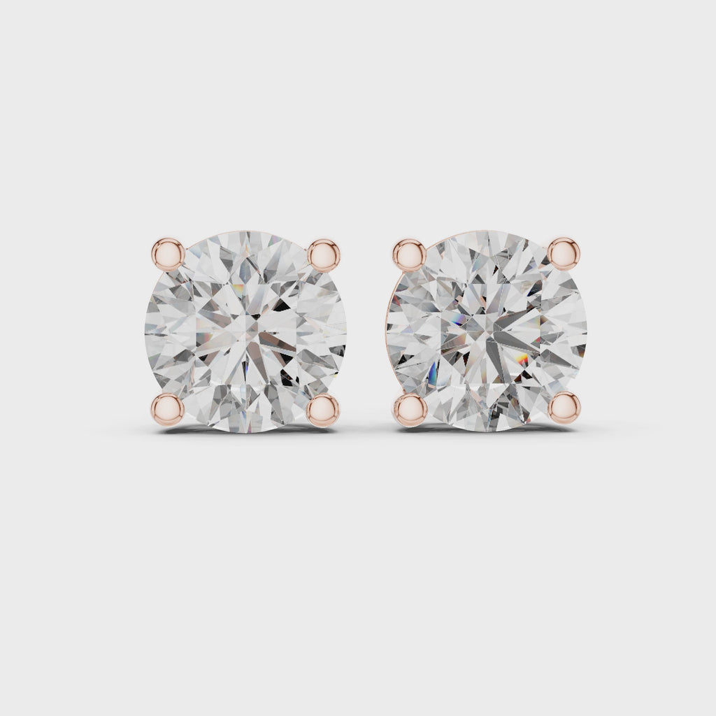 360 rotating video of Roy Diamond rose gold solitaire diamond studs 8.00 mm round brilliant 4.00 CT TW