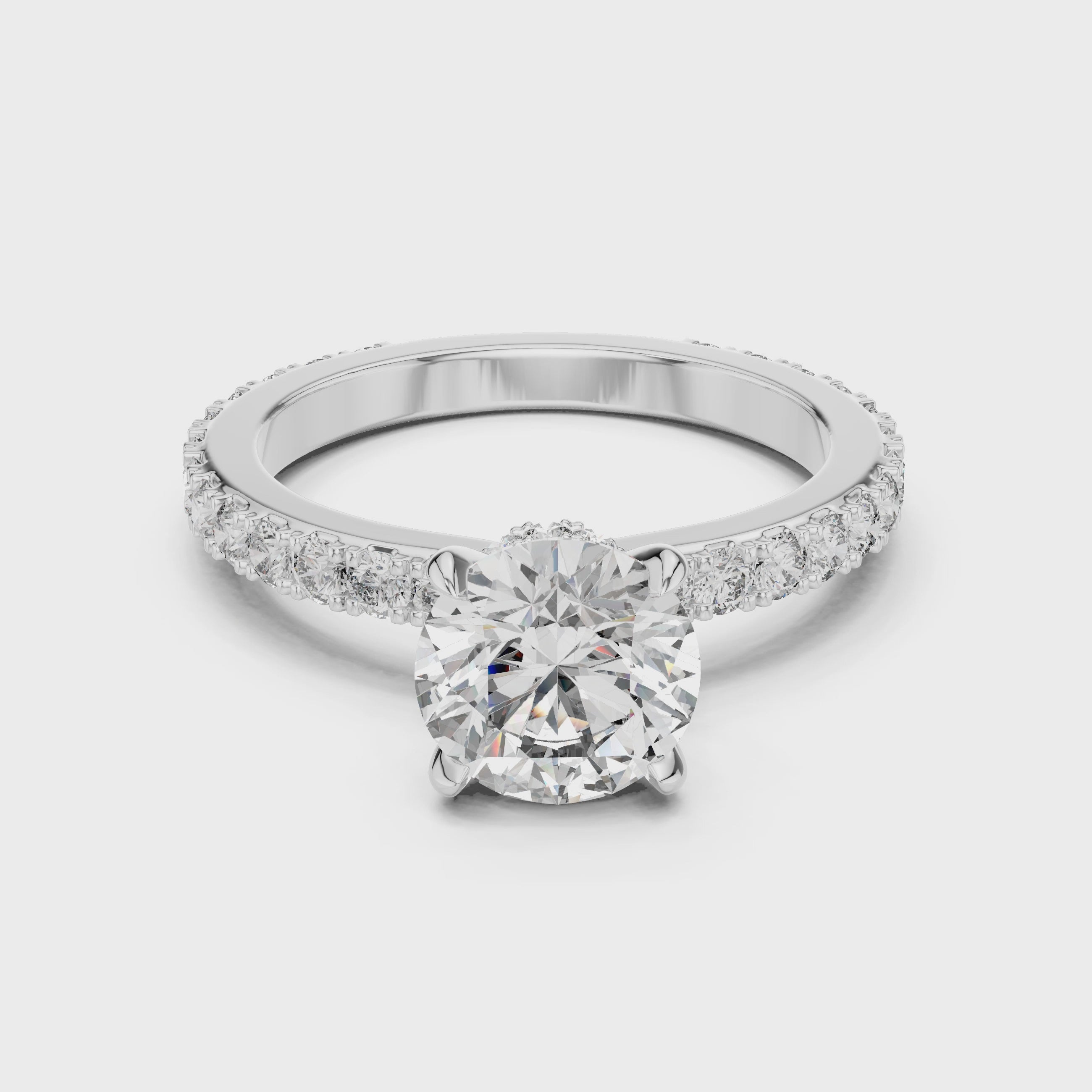 Round Solitaire Pavé Band Ring