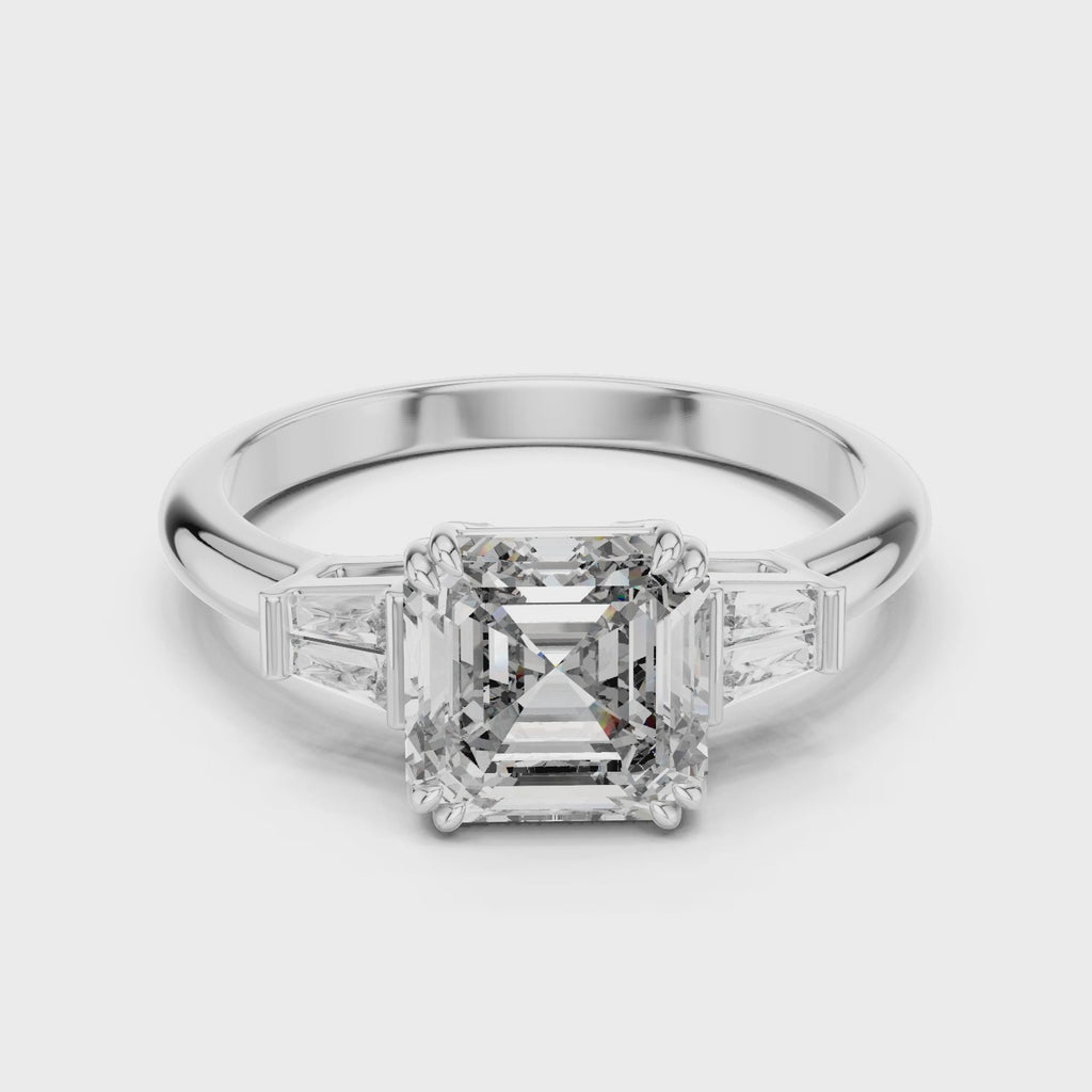 Asscher Cut Lab Grown Diamond Three-Stone Ring