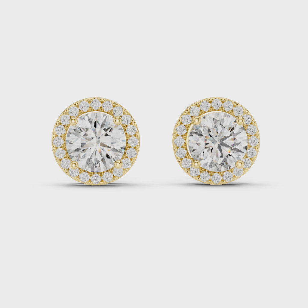 Round Halo Diamond Stud Earrings