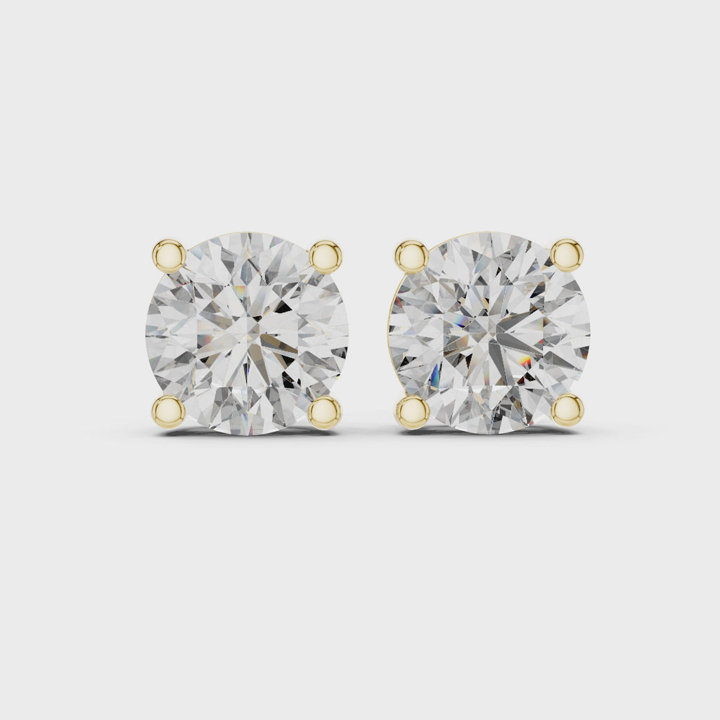360 video of Roy Diamond yellow gold solitaire diamond studs round brilliant 8.00 mm 4.00 CT total weight