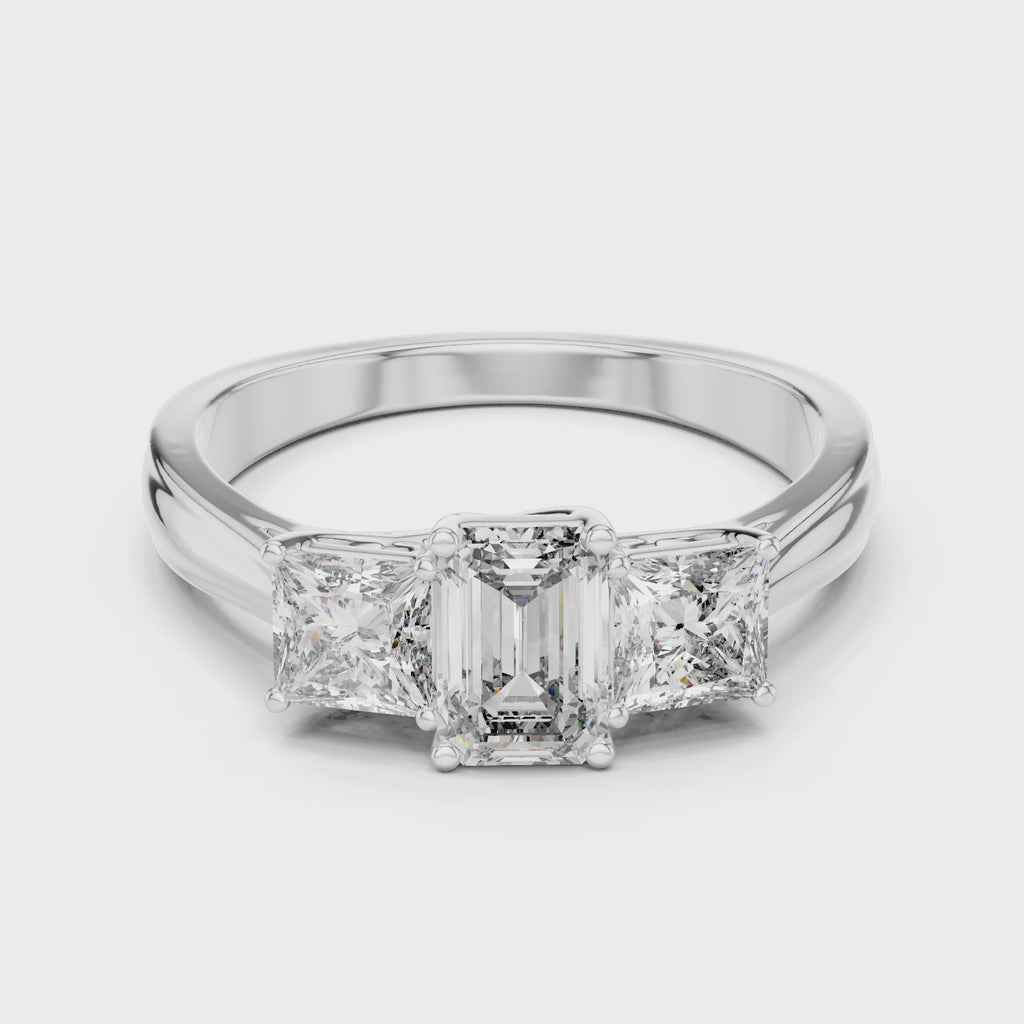 Emerald & Princess Lab Grown Diamond Three Stone Ring