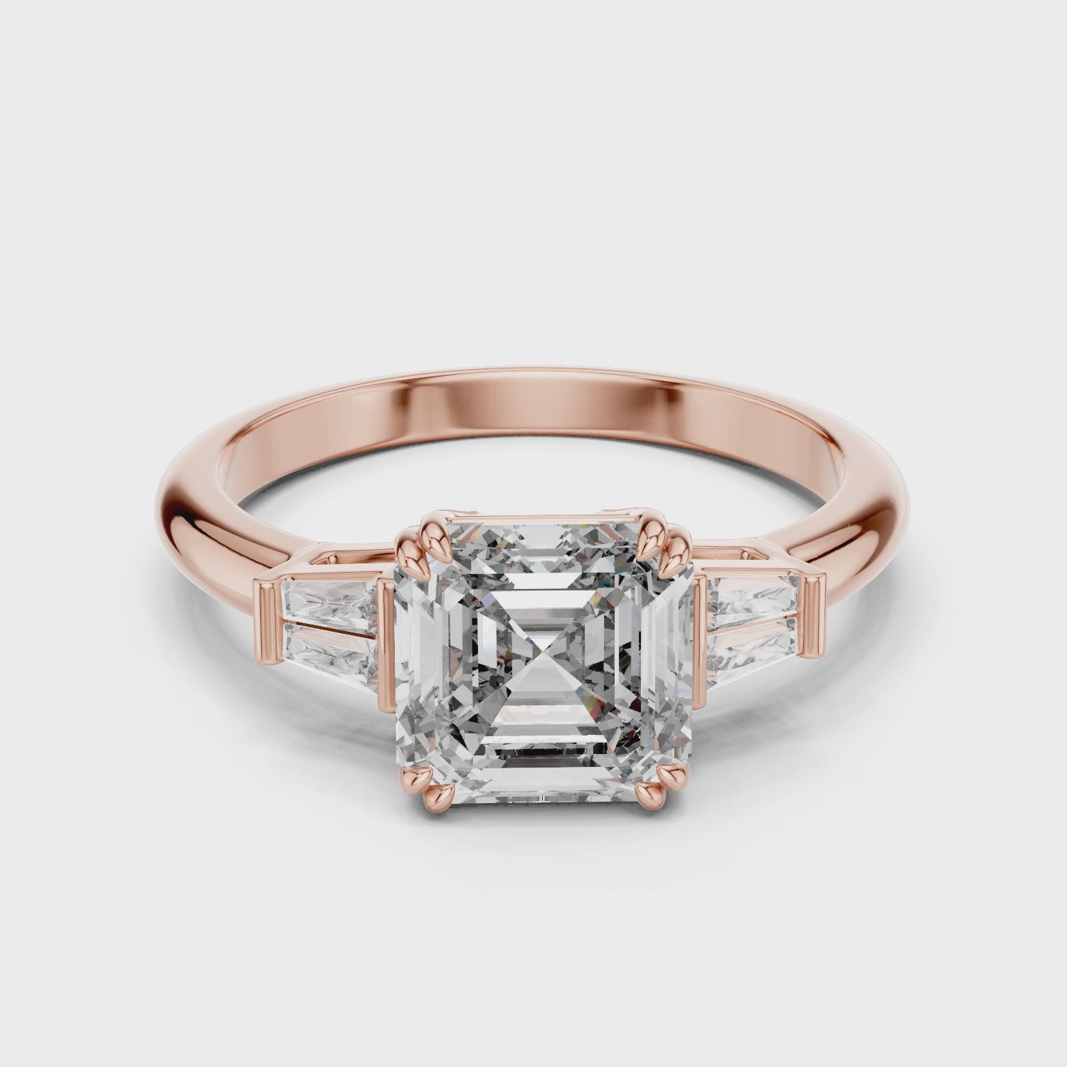 Asscher Cut Lab Grown Diamond Three-Stone Ring