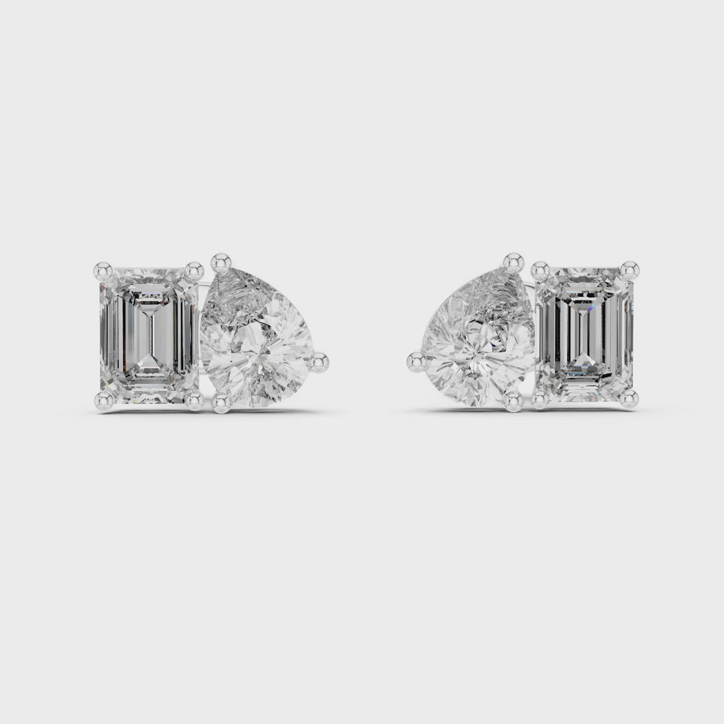 Pear & Emerald Cut Diamond Stud Earrings