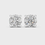 White gold Roy Diamond round solitaire stud earrings 360 video showcasing sparkle and prong setting 4.00 CT TW