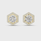 Hexagon Halo Diamond Stud Earrings