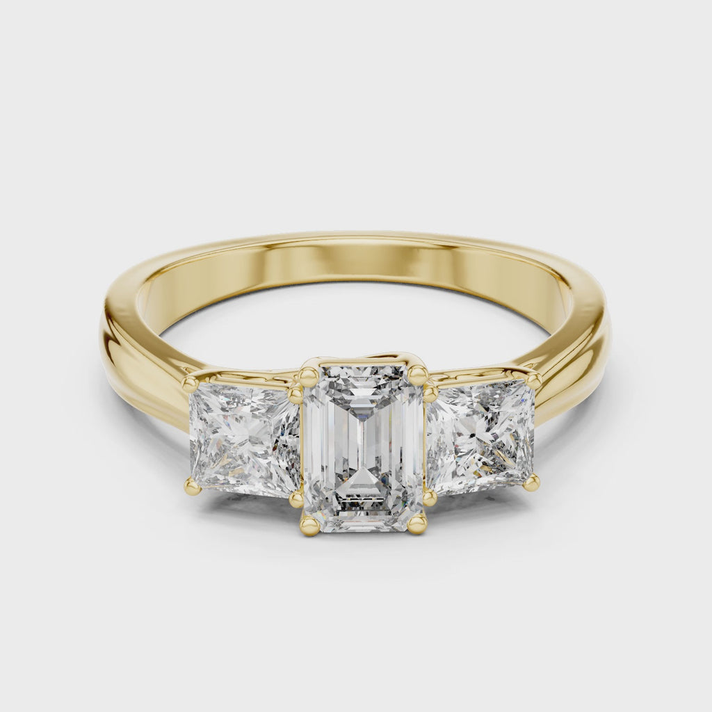 Emerald & Princess Lab Grown Diamond Three Stone Ring
