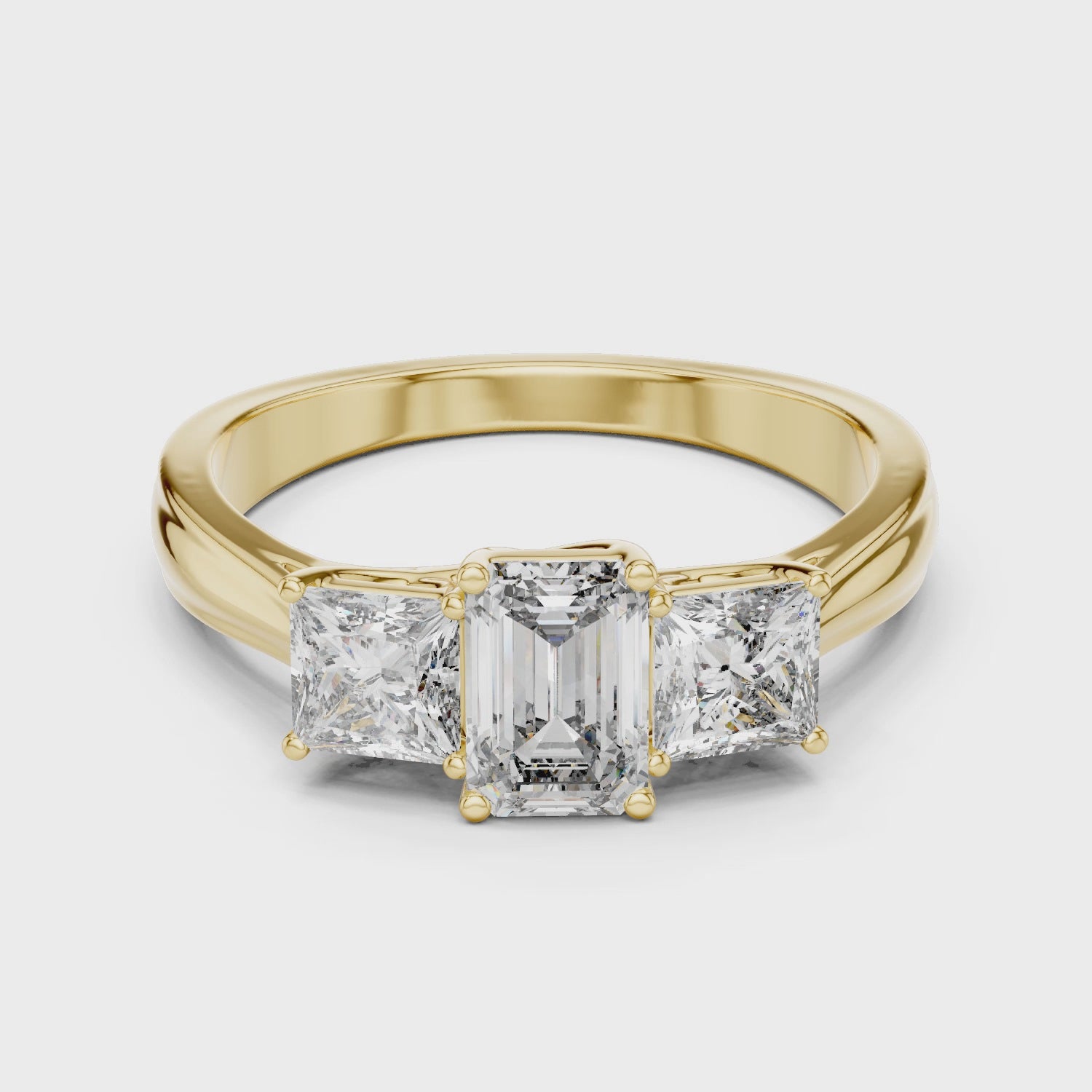 Emerald & Princess Lab Grown Diamond Three Stone Ring