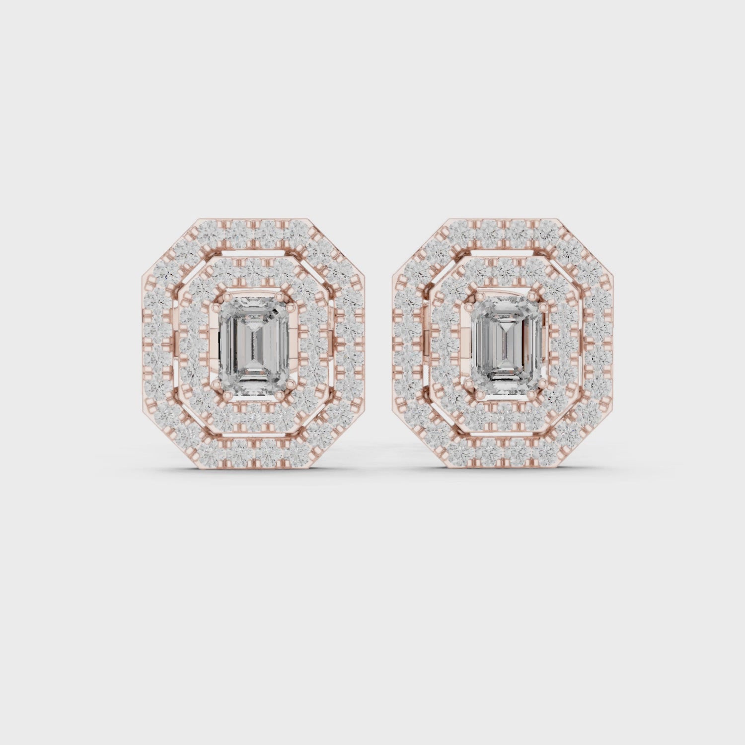 Emerald Double Halo Stud Earrings