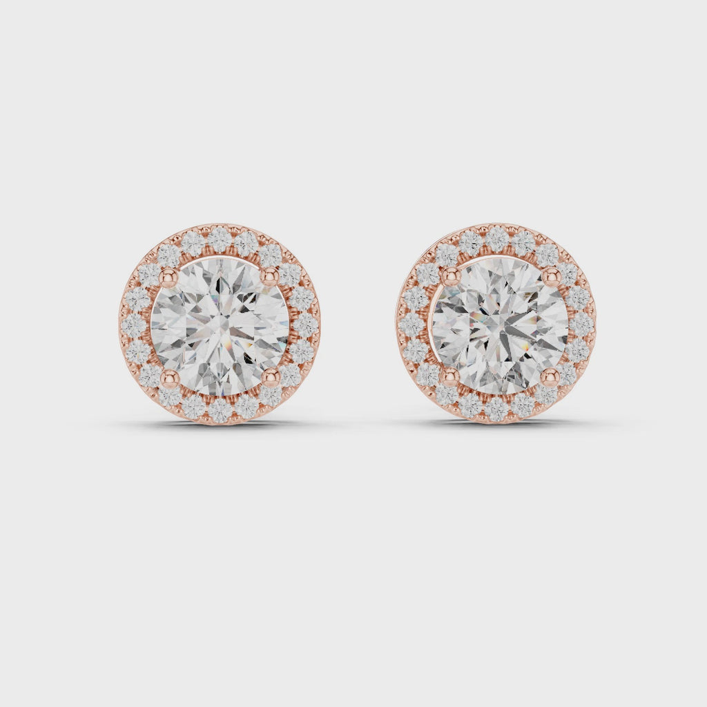 Round Halo Diamond Stud Earrings