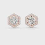 Hexagon Halo Diamond Stud Earrings