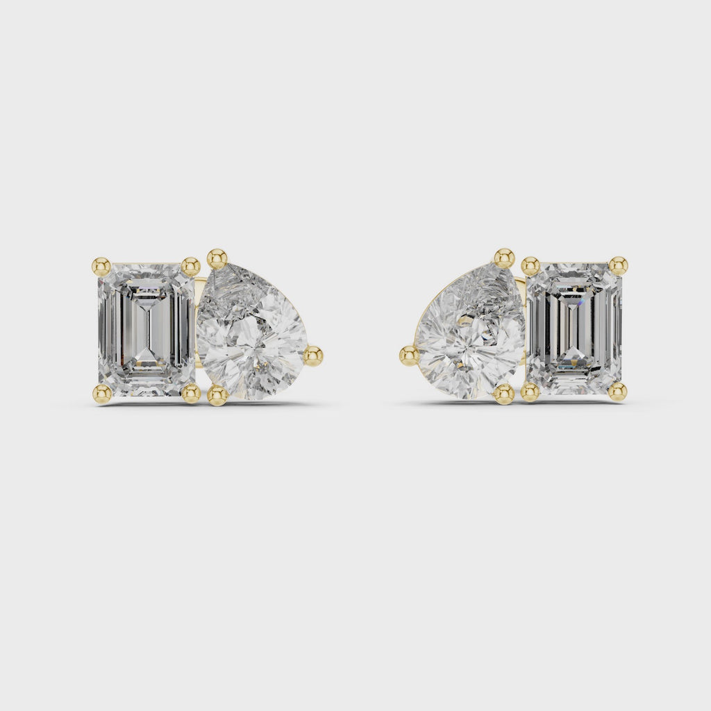 Pear & Emerald Cut Diamond Stud Earrings