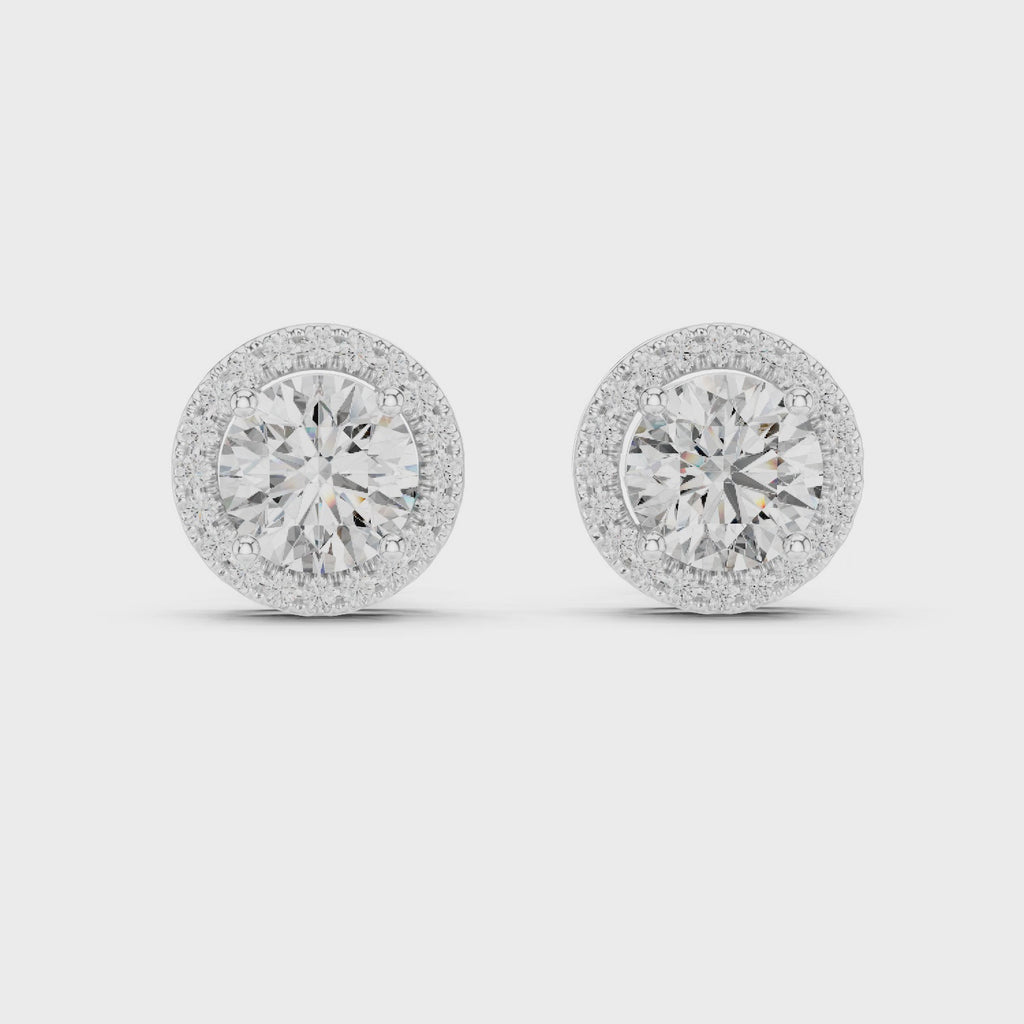 Round Halo Diamond Stud Earrings
