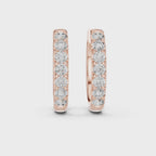 360 rotating video of Roy Diamond rose gold diamond huggie hoop earrings showing full sparkle and hinge clasp